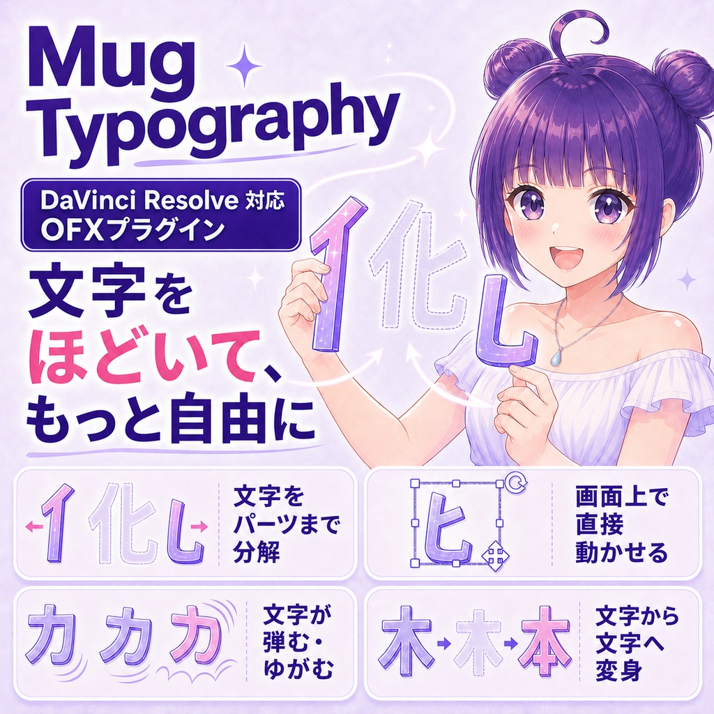 Mug Typography (テキスト分解プラグイン for DaVinci Resolve)