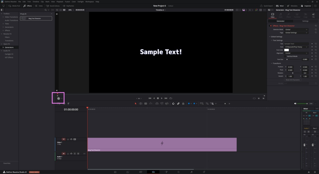 テキスト分解プラグイン for DaVinci Resolve