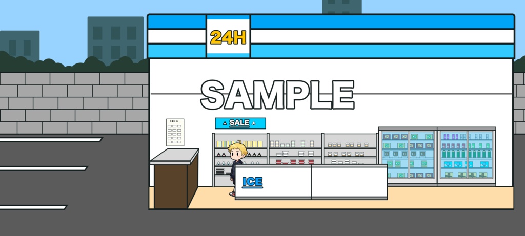 【商用利用可】レイアウト自由!カスタム可能なコンビニ背景素材キット《PSDフルレイヤー構成》