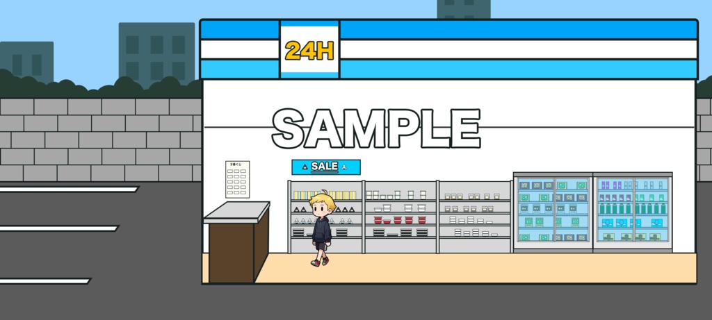 【商用利用可】レイアウト自由!カスタム可能なコンビニ背景素材キット《PSDフルレイヤー構成》