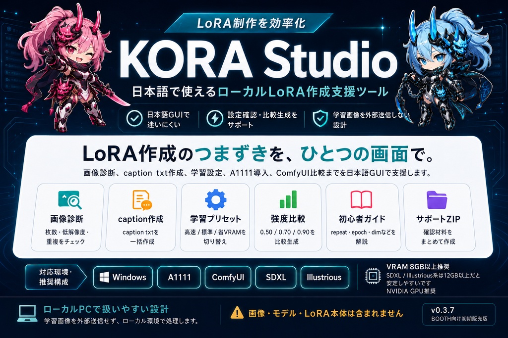 【販売記念セール中！】　KORA Studio - 日本語で使えるローカルLoRA作成支援ツール