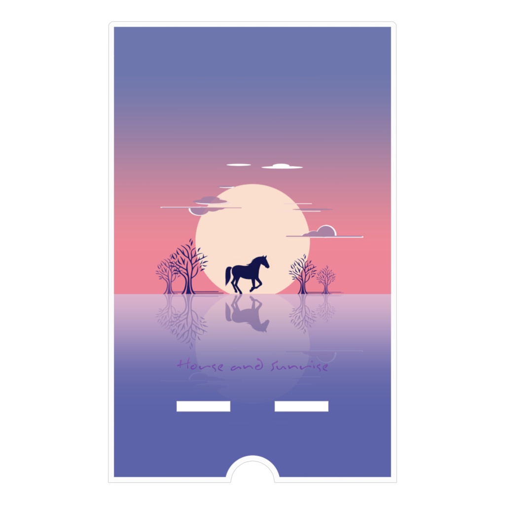 Horse and Sunrise アクリルスマホスタンド - 100x160mm(ケーブル穴あり)