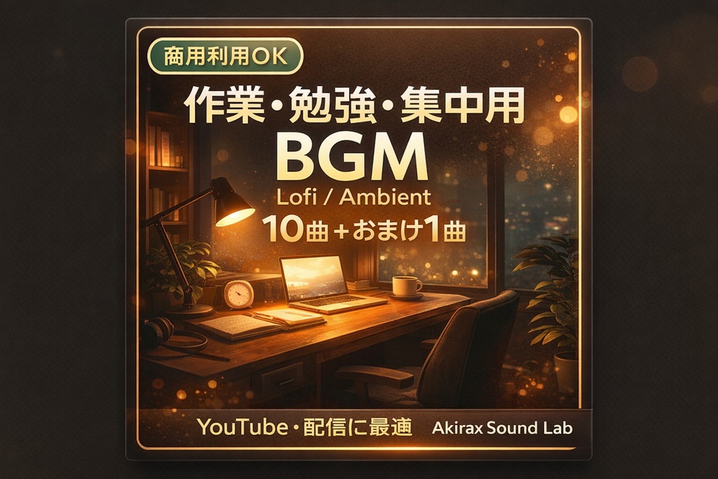 【商用利用OK】作業・勉強・集中用 Lofi / Ambient BGM 10曲＋おまけ1曲｜YouTube・配信対応