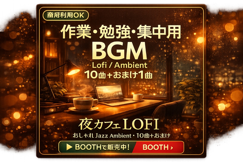 【商用利用OK】夜カフェ LOFI｜作業・勉強・集中用BGM（おしゃれJazz Ambient・10曲＋おまけ）