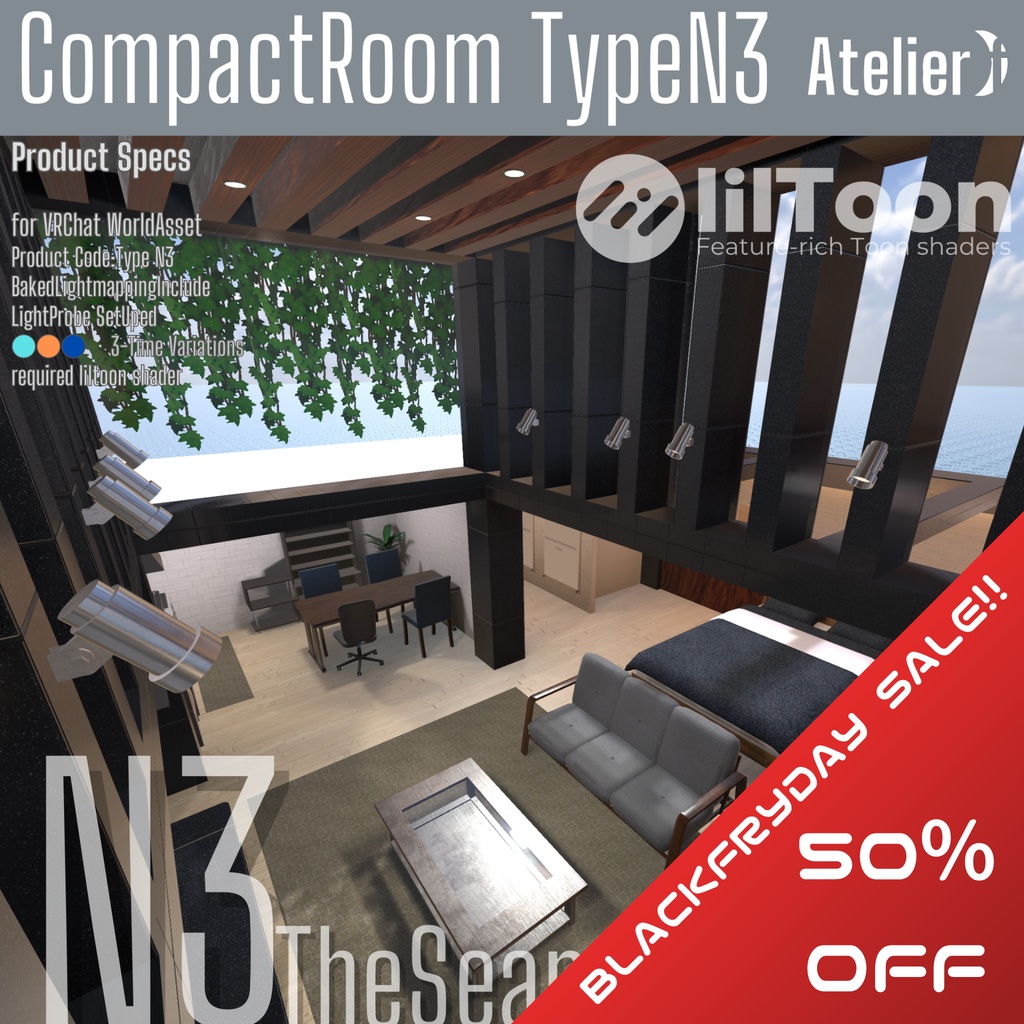 ★50%OFF★【VRC向けワールド】CompactRoom TypeN3 PC&Android対応
