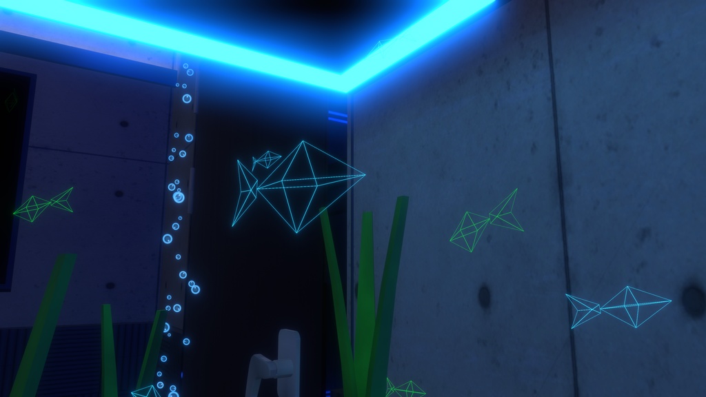 【VRChat/Unity向けシェーダー】WireFrameFishShader AUS-01 / ワイヤーフレームの魚を描画【水槽アセット付き】