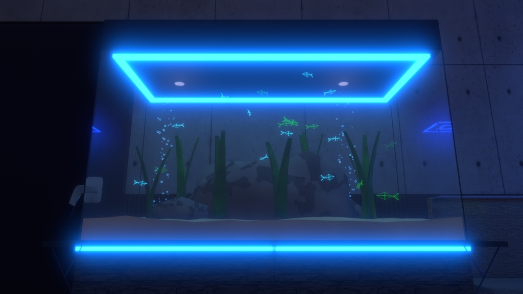 【VRChat/Unity向けシェーダー】WireFrameFishShader AUS-01 / ワイヤーフレームの魚を描画【水槽アセット付き】