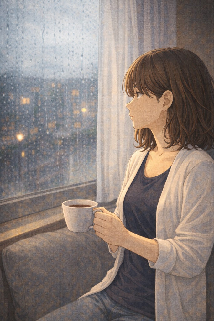 雨の日の小さな寄り道｜都会で働く20代後半女性の日常イラスト素材集