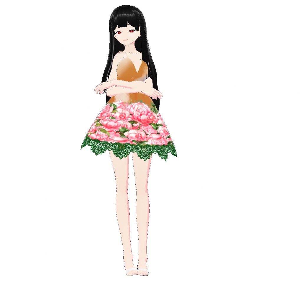 (Trail ver) Vroid dress -peonies with green lace