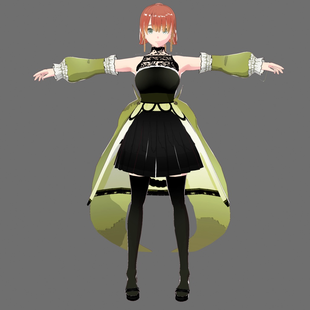 green dress + high tighs and shoes (for vroid)