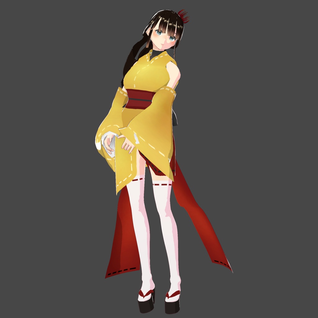Yellow and red japanese like dress + socks + shoes + EXTRA HAIRS LYCORIS FLOWER ‼️