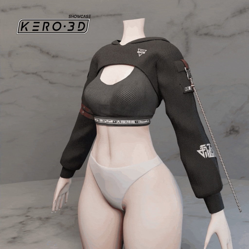 ARC-C2 - Cyberpunk Streetwear Croptop - Rigged VRChat Clothing - Modular Avatar ready - 10 Designs