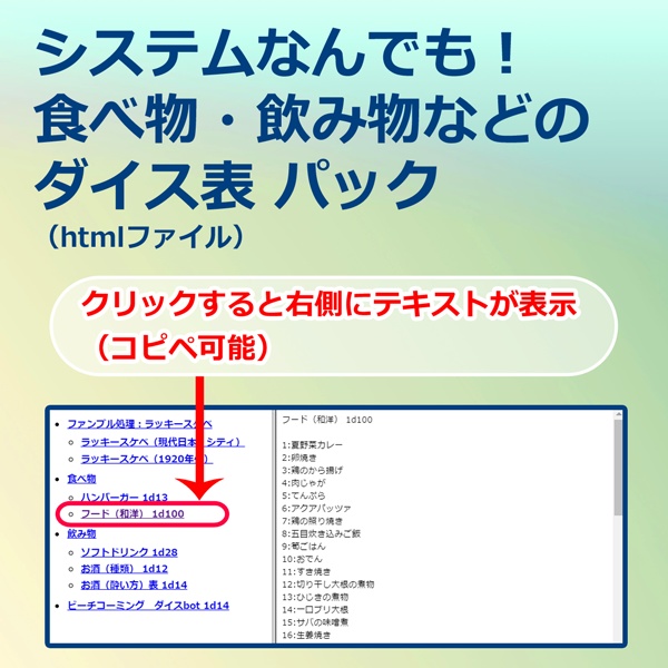 【無料あり!システム色々!】ダイス表パック(PNG・htmlファイル形式のテキスト)