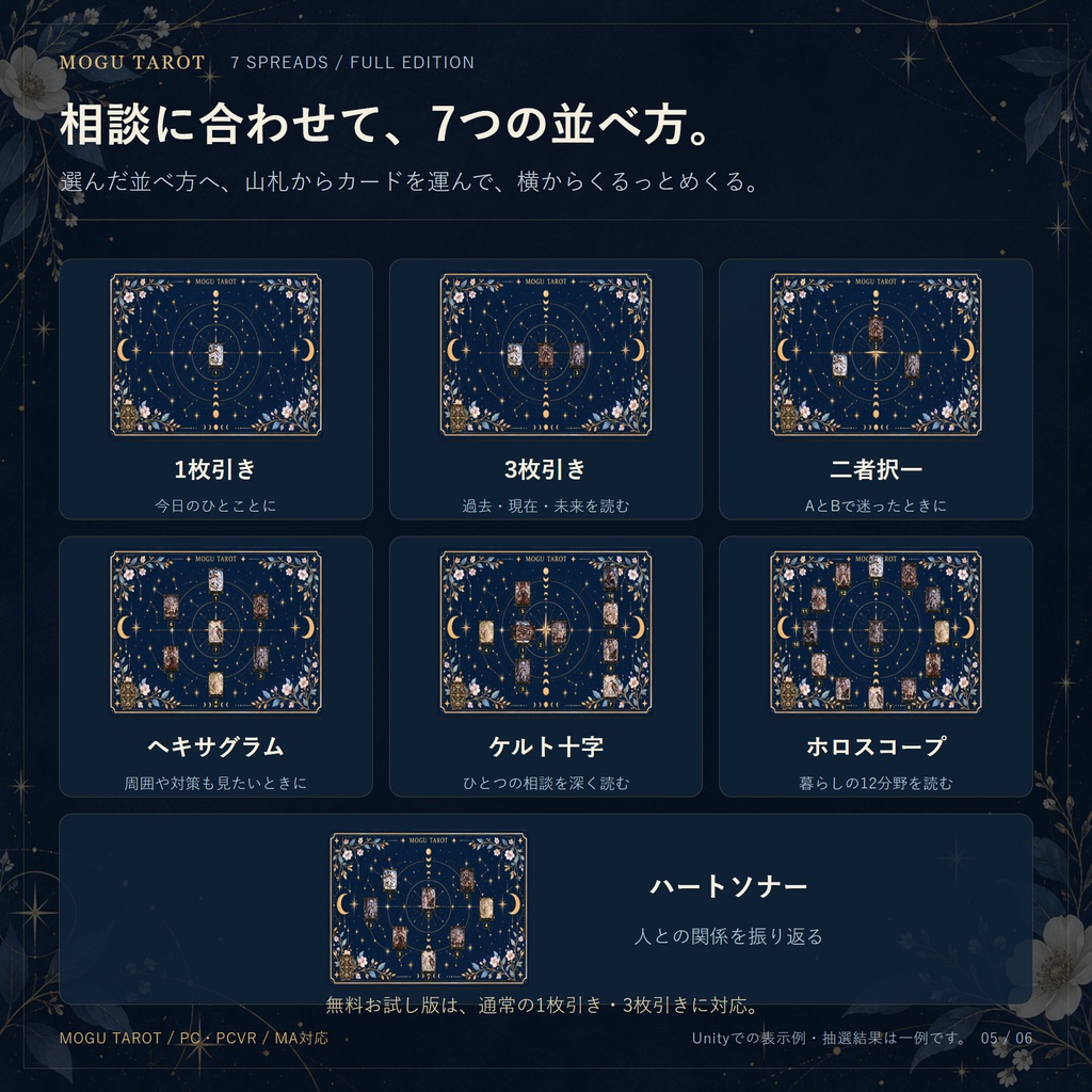 【カード柄2種類/無料お試し版あり/MA対応/PC・PCVR】MOGU Tarot|解説つきタロットアバターギミック