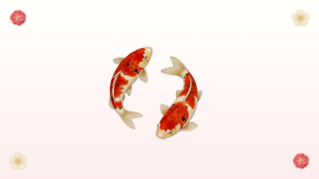 和風背景素材｜縁起鯉×和紙（梅装飾）12点セット（4K・高解像度・商用利用可）