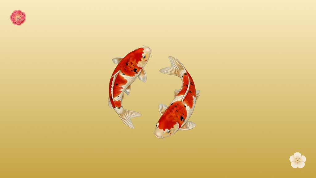 和風背景素材|縁起鯉×和紙(梅装飾)12点セット(4K・高解像度・商用利用可)