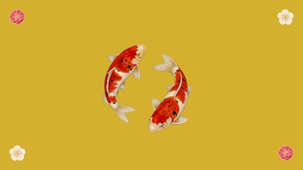 和風背景素材|縁起鯉×和紙(梅装飾)12点セット(4K・高解像度・商用利用可)