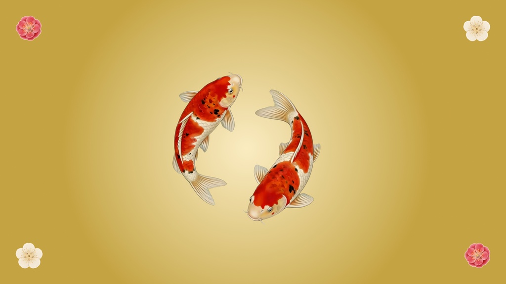 和風背景素材|縁起鯉×和紙(梅装飾)12点セット(4K・高解像度・商用利用可)