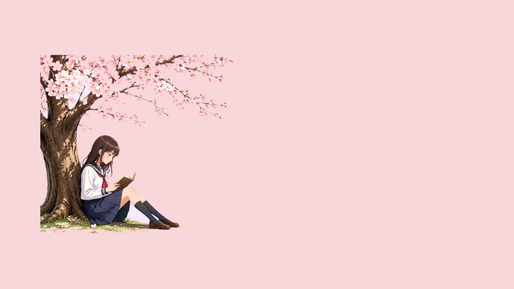 和風背景素材｜桜の木の下で読書をする少女セット（6点・6000px・商用利用可）