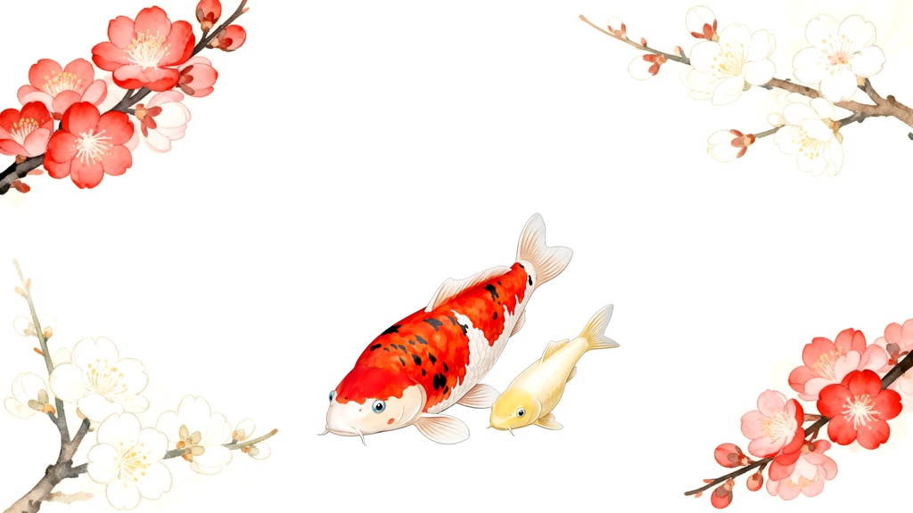 和風背景素材|親子鯉・桜&梅装飾セット(10点・6000px・軽量版JPEG・商用利用可)