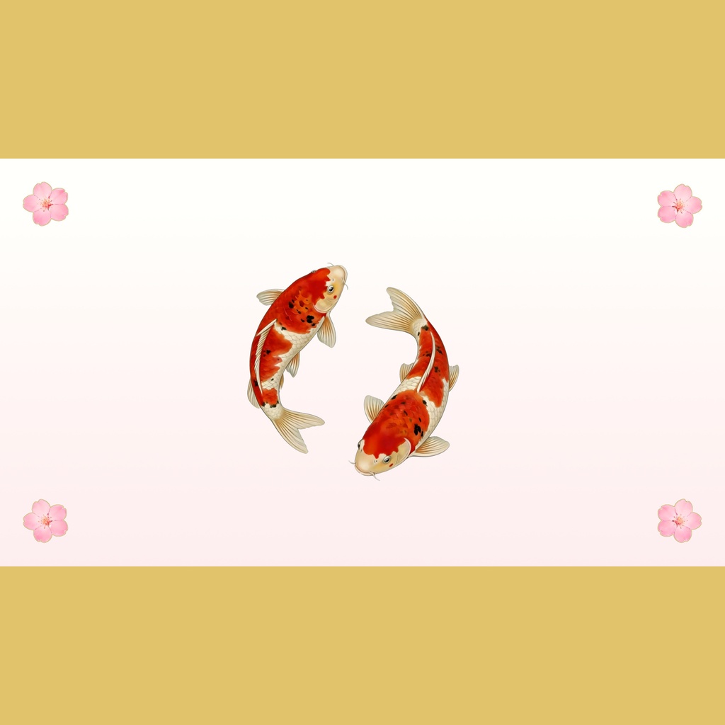 和風背景素材|縁起鯉・和紙背景桜飾り4隅配置・対角配置セット10点・7680x4320JPEG(高解析度・商用利用可)