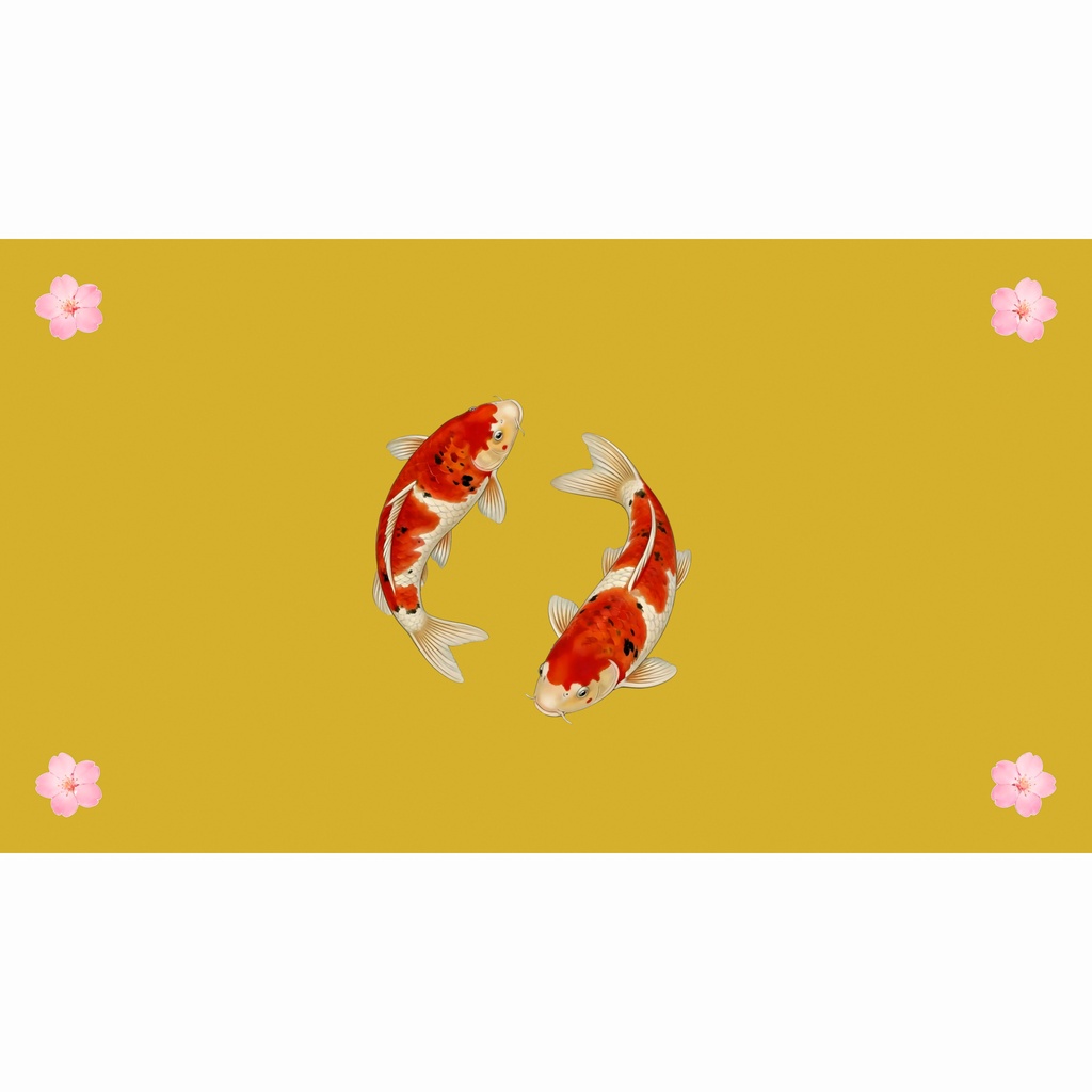 和風背景素材｜縁起鯉・和紙背景桜飾り4隅配置・対角配置セット10点・6000ｘ3375JPEG（軽量版・商用利用可）