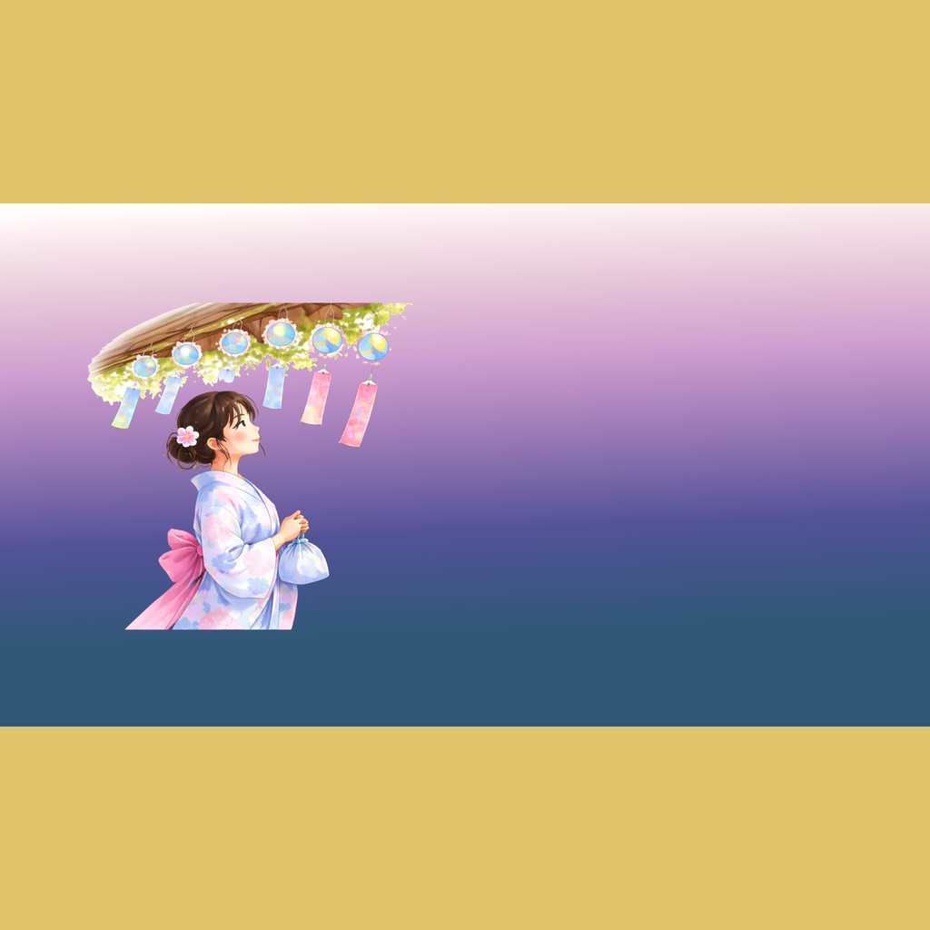 和風背景素材|縁側の風鈴と浴衣の少女01(7点・6000px・軽量版・商用利用可)