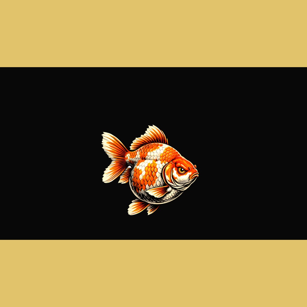 和風背景素材｜劇画調金魚2号・中央下配置（左向き・右向き）単色5色セット・7680ｘ4320PNG（高解像度・商用利用可）