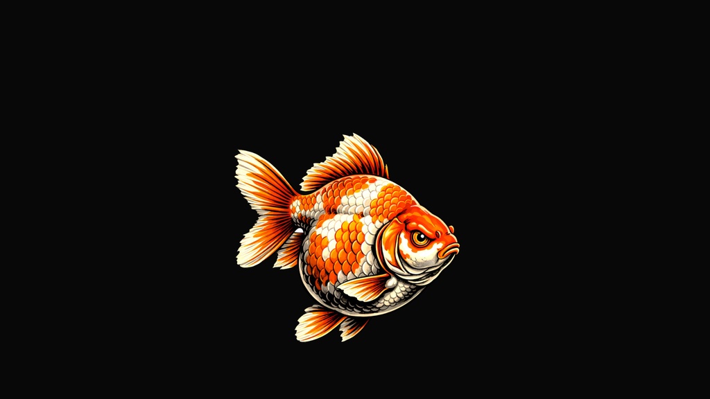 和風背景素材|劇画調金魚2号・中央下配置(左向き・右向き)単色5色セット・7680x4320PNG(高解像度・商用利用可)