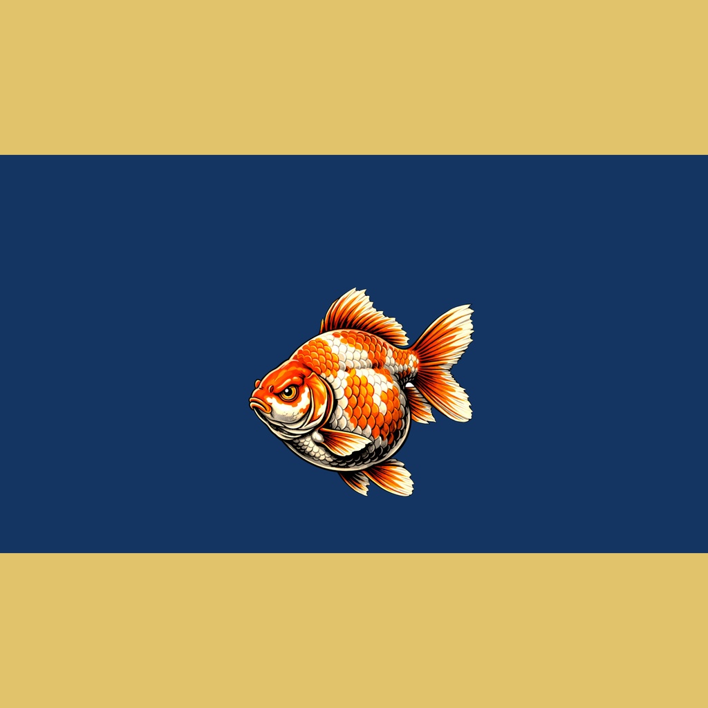 和風背景素材｜劇画調金魚2号・中央下配置（左向き・右向き）単色5色セット・6000ｘ3375JPEG（軽量版・商用利用可）