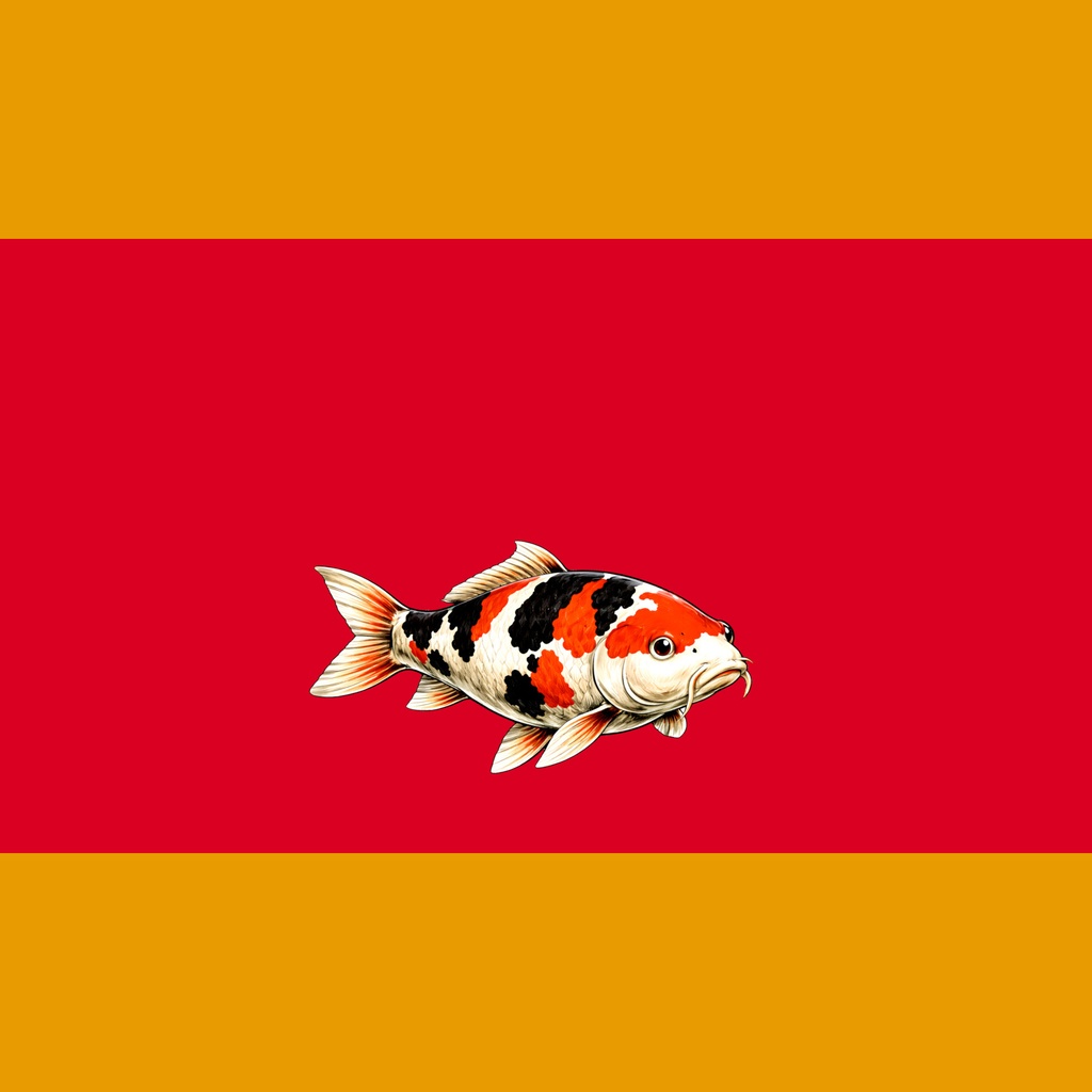 和風背景素材|劇画調錦鯉2号・中央下配置(左向き・右向き)単色5色セット・7680x4320PNG(高解像度・商用利用可)