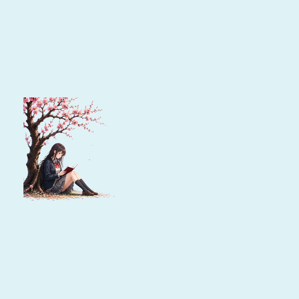 和風背景素材｜梅の木の下で読書をする少女02（6点・6000px・軽量版・商用利用可）