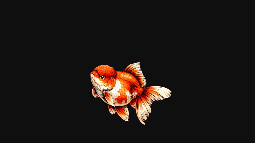 和風素材|劇画調金魚1号中央下25度・5色セット(右向き・左向き)計10枚、6000x3375JPEG(軽量版・商用利用可)
