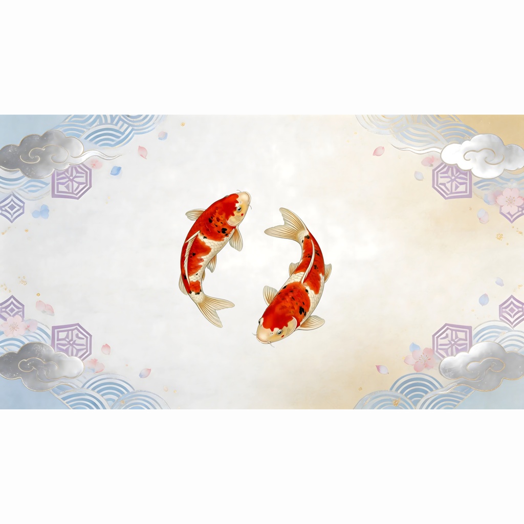 和風背景素材|縁起鯉初期型(小)瑞雲・青海紋 飾り背景セット・7枚・7680x4320PNG(高解析度・商用利用可)