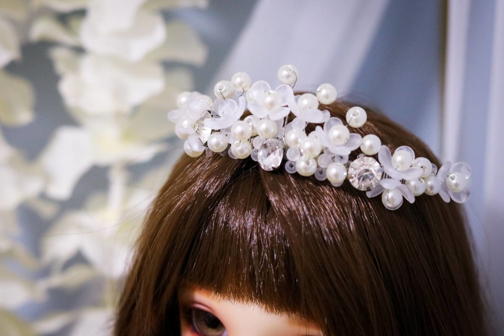 【1/3ドール】淡水パールのホワイトドレス&ティアラセット