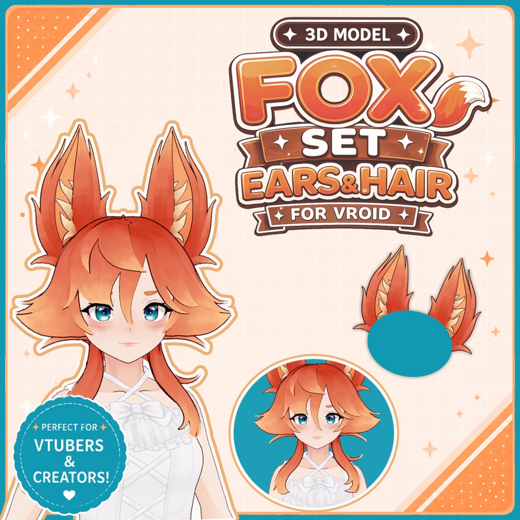 🦊 Fox Ears & Hair ♡ Cute Set ✨ 【VRoid Accessory】 キツネ耳＆ヘアセット