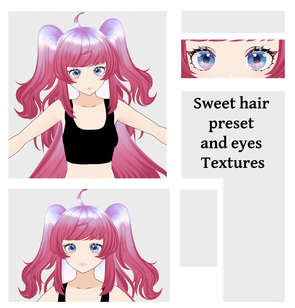 🩷 Sweet hair  preset  and eyes  Textures 💮【VRoid】