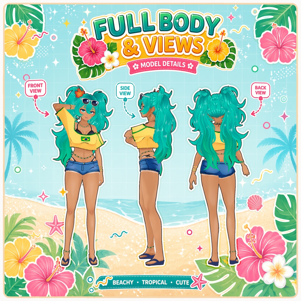 🌺 Brazilian Miku 3D Model ♡ Tropical Beach Style 【VRM / VRoid】 🏖️ ミク風モデル