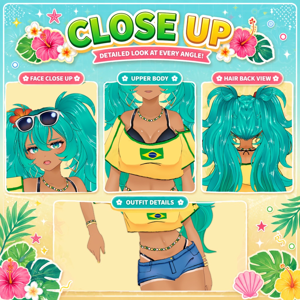 🌺 Brazilian Miku 3D Model ♡ Tropical Beach Style 【VRM / VRoid】 🏖️ ミク風モデル