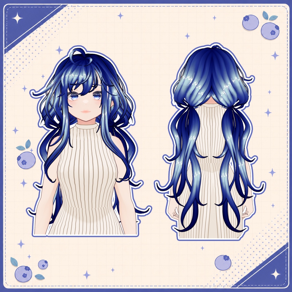 🫐 Blueberry Hair ♡ Soft Blue Hair Preset 【VRoid Hair】 💙 ブルーヘア