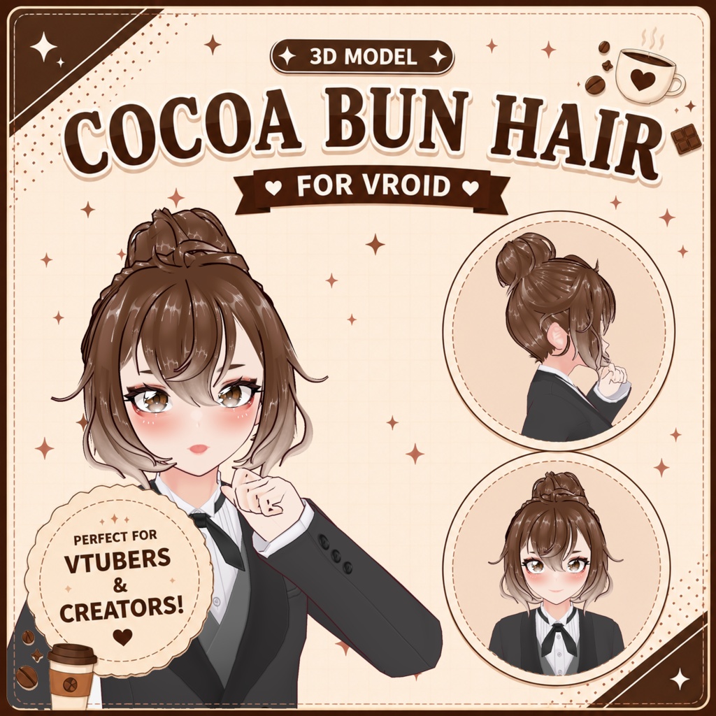 🍫 Cocoa Bun Hair ♡ Soft Elegant Style 【VRoid Hair】 ☕ ココアヘア