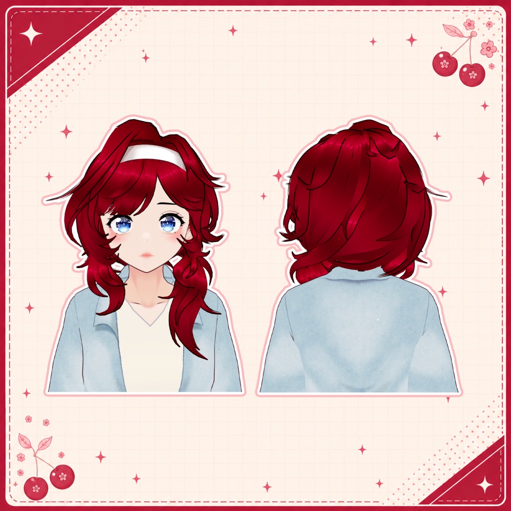 🍒 Cherry Red Hair ♡ Side Ponytail Preset 【VRoid Hair】 ❤️ 赤髪ヘア