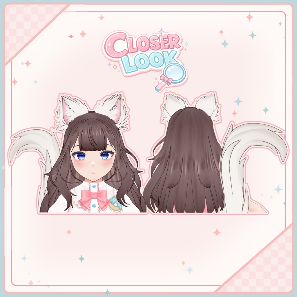 🐈 Fluffy Cat Ears + Tail Set ♡ White & Black 【VRoid Accessory】 ✨ 猫耳・猫しっぽ