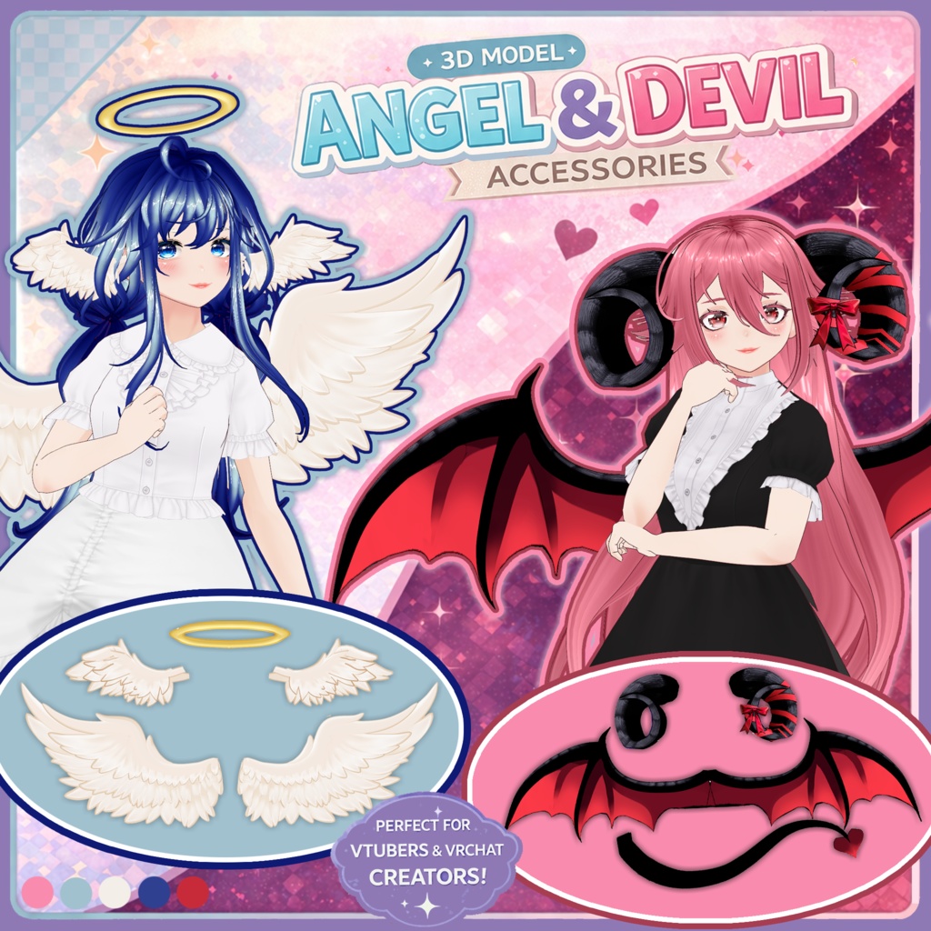 🪽 Angel & Devil Accessories ♡ Matching Halo, Horns & Wings 【VRoid Accessory】 ❤️‍🔥 天使と悪魔アクセサリー