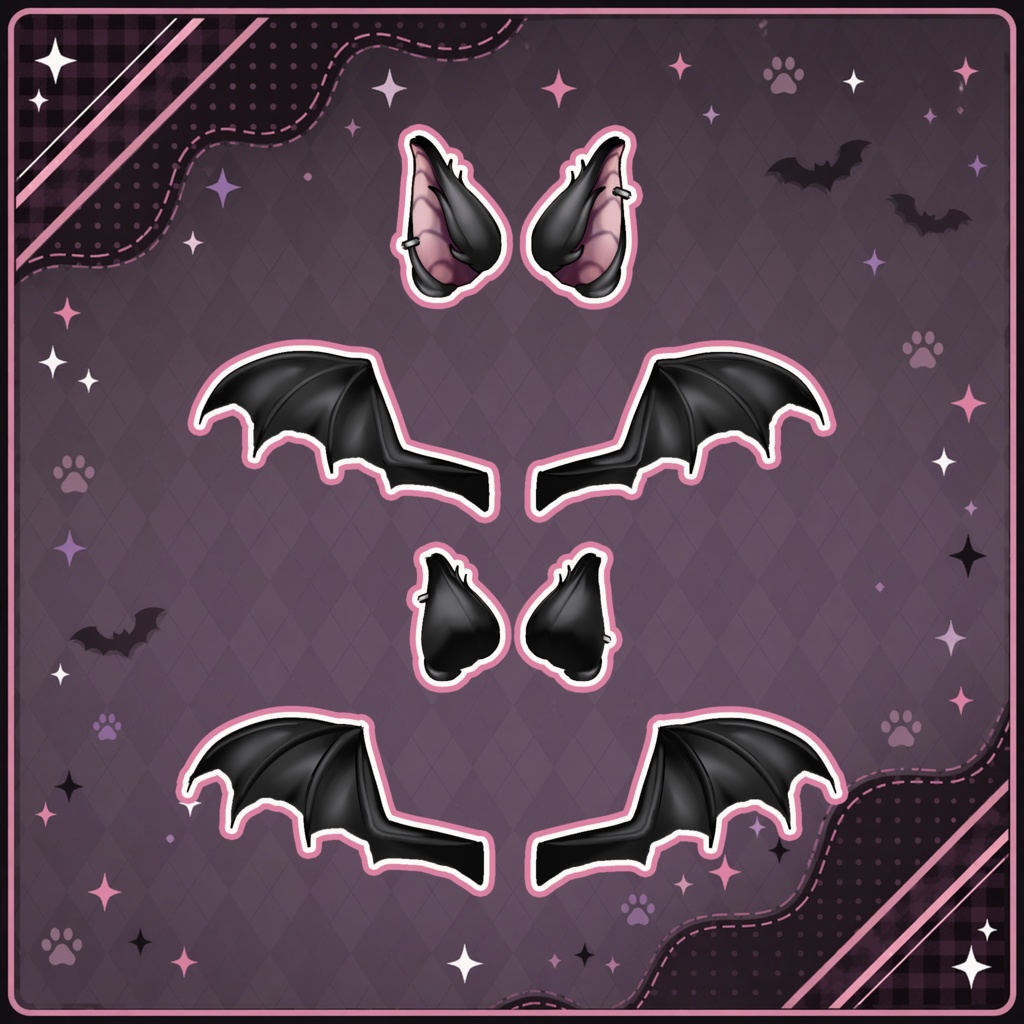 🦇 Bat Ears & Wings ♡ Gothic Cute Set 【VRoid Accessory】 コウモリアクセサリー