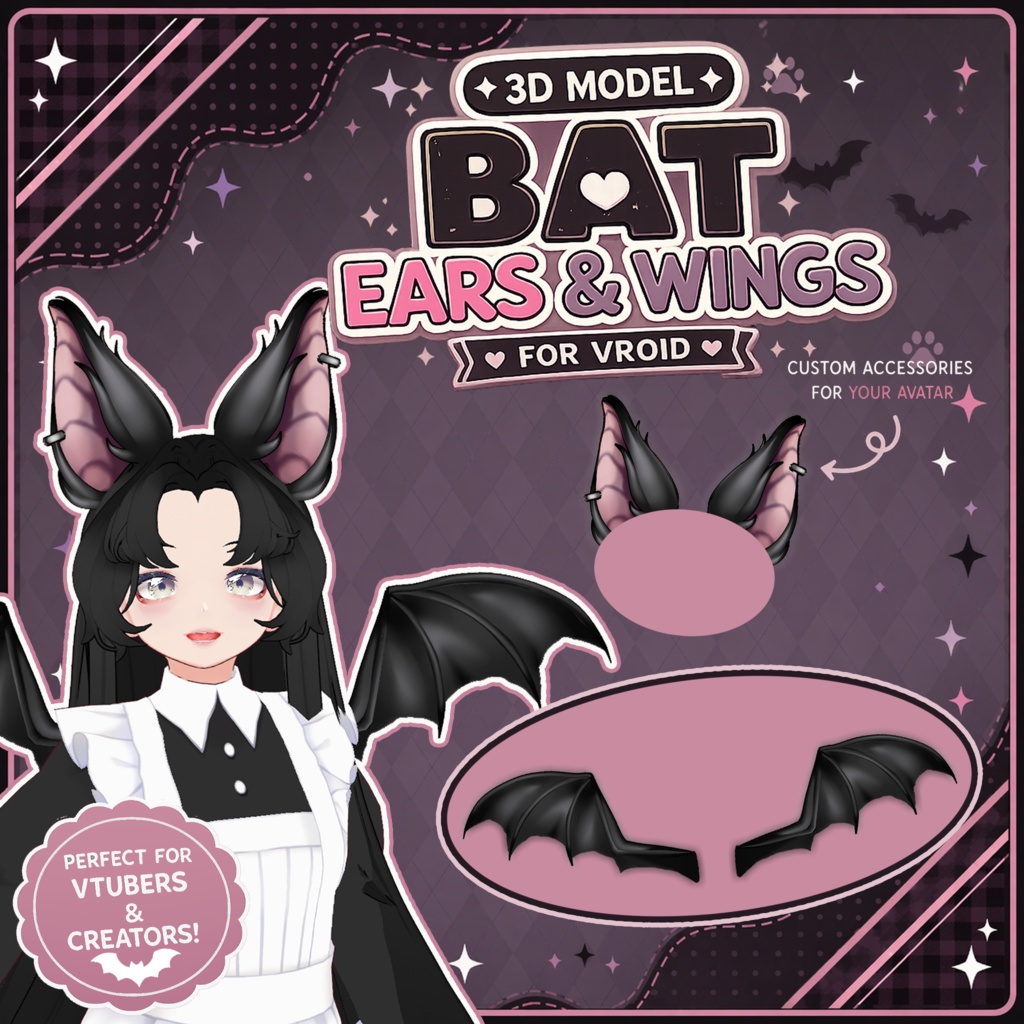 🦇 Bat Ears & Wings ♡ Gothic Cute Set 【VRoid Accessory】  コウモリアクセサリー