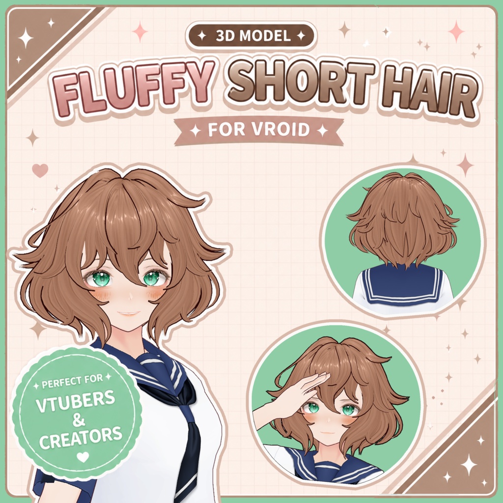🥨 Fluffy Short Hair ♡ Soft & Natural Style ✨ 【VRoid Hair】 ヘアプリセット