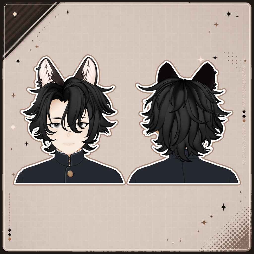 🖤 Fluffy Short Black Hair ♡ Soft & Natural Style ✨ 【VRoid Hair】ヘアプリセット + Wolf Ears 🐺 Clean & Customizable