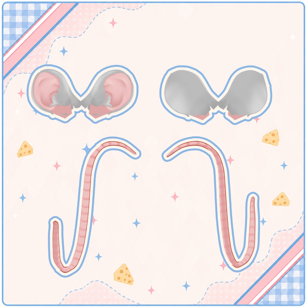🐭 Mouse Ears & Tail ♡ Soft Cozy Animal Set 【VRoid Accessory】 🧀 ねずみみセット