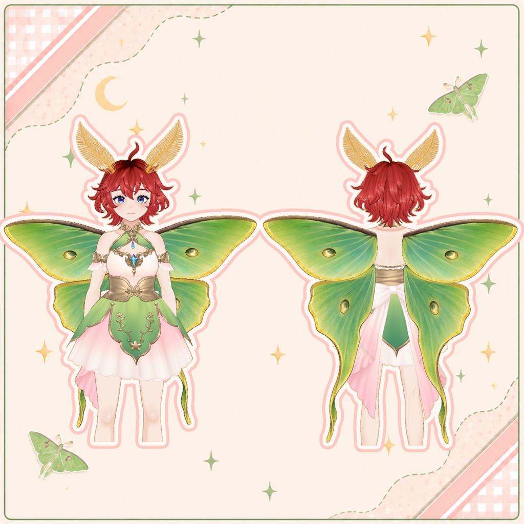 🦋 Luna Moth Fairy Wings ♡ Fantasy Nature Set 【VRoid Accessory】 ✨ 月蛾の羽セット